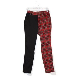 Hot‎ Topic Red Plaid Black Split Leg Trousers Punk Goth Edgy Emo Pants Small